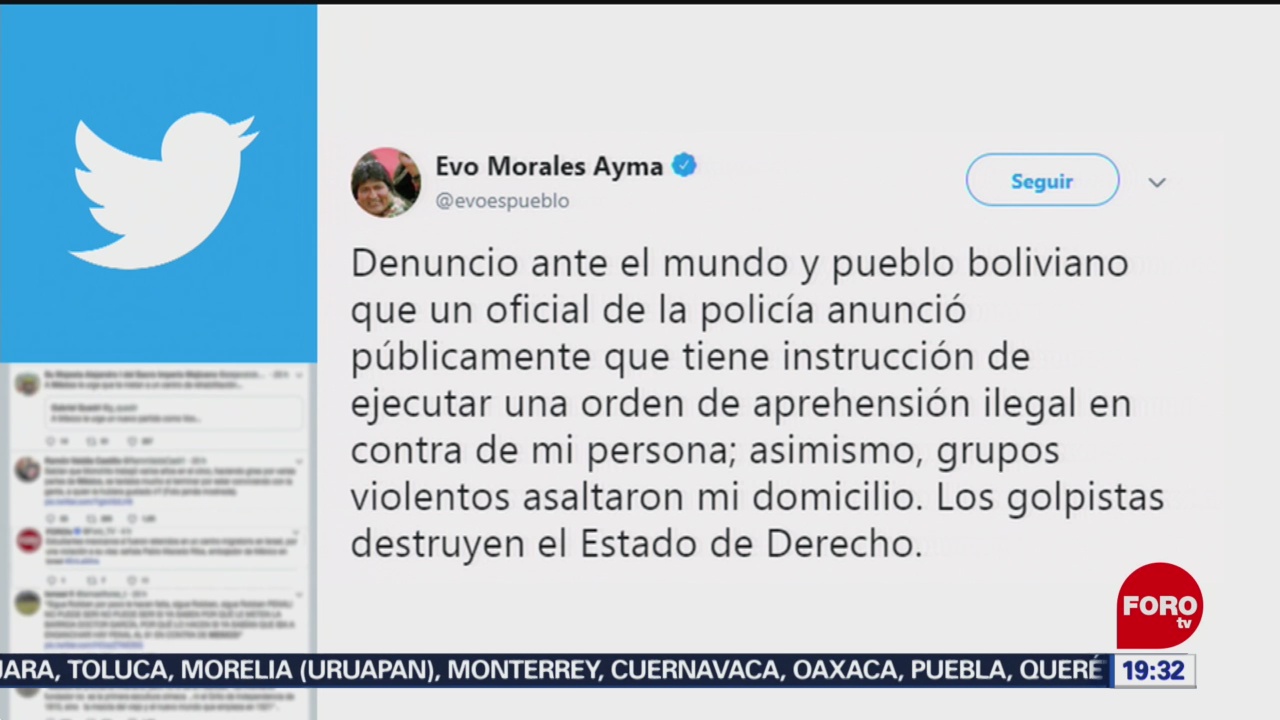 FOTO: Evo Morales asegura que corre el riesgo de ser detenido, 10 noviembre 2019