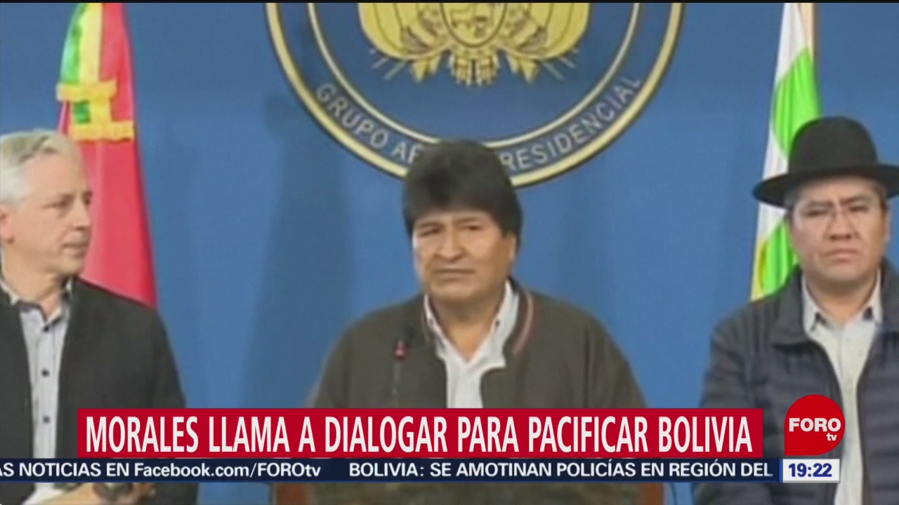 FOTO: Evo Morales pide diálogo para superar las protestas, 9 noviembre 2019