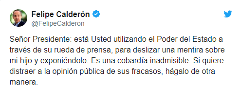 IMAGEN Felipe Calderón responde a AMLO por informe de bots (Twitter)