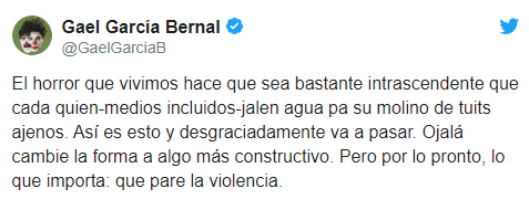 IMAGEN Gael García condena ataque contra familia LeBarón (Twitter)