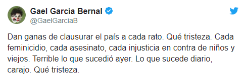 IMAGE Gael García condena ataque contra familia LeBarón (Twitter)