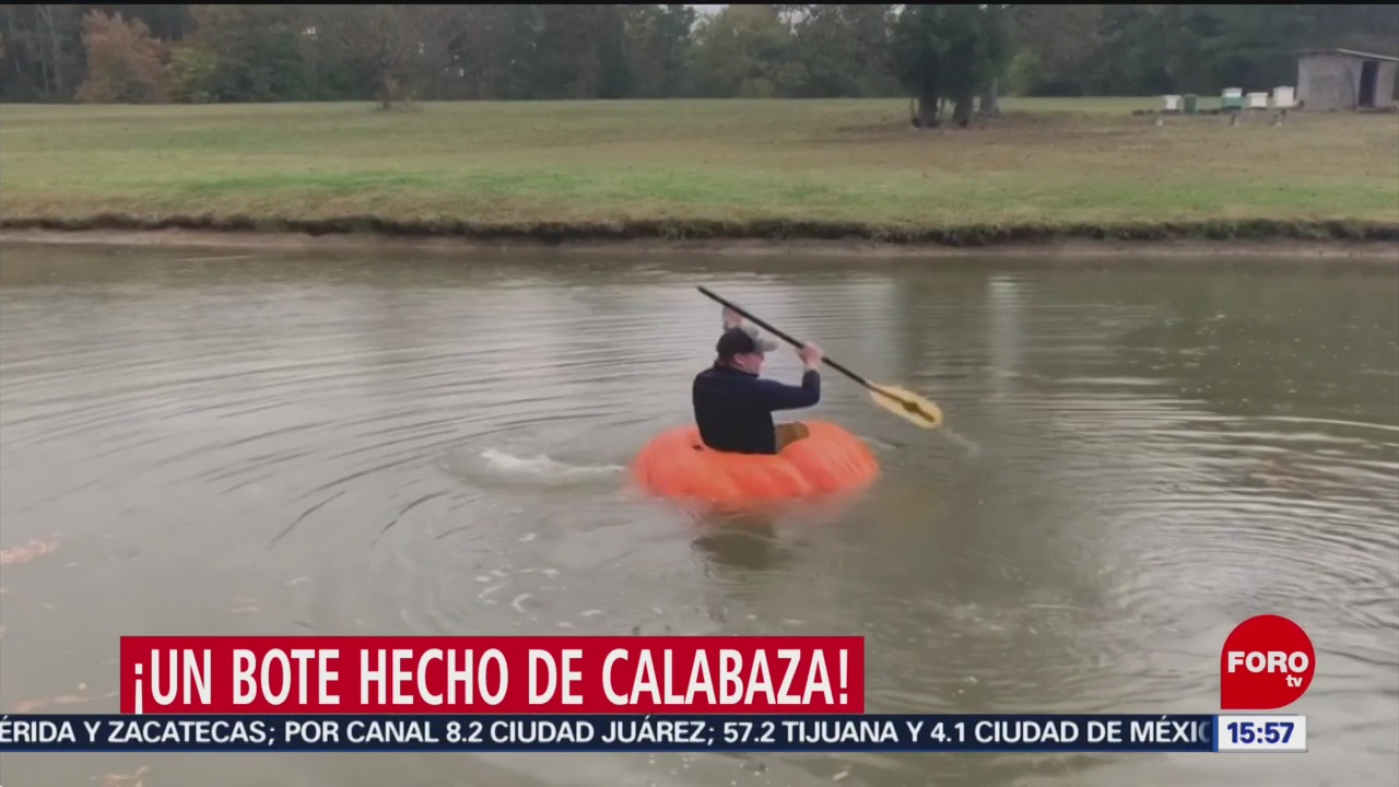 FOTO: Granjero convierte mega calabaza bote