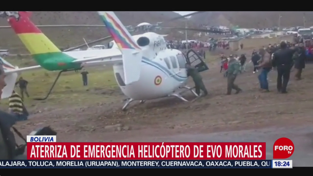 FOTO: Helicóptero donde viajaba Evo Morales aterriza emergencia