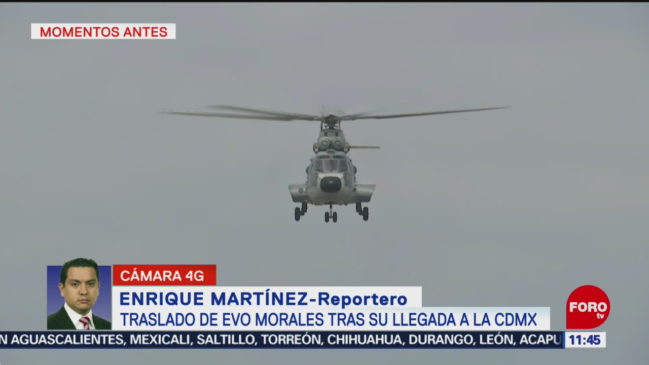 Helicóptero traslada a Evo Morales tras llegar a la CDMX