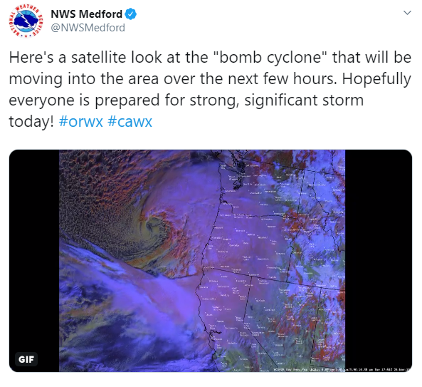 IMAGEN Imagen satelital del ciclón bomba en noviembre de 2019 (NWS)