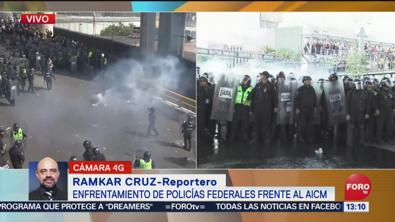 FOTO: Lanzan Granadas Gas Durante Protesta Policías Federales Frente AICM,