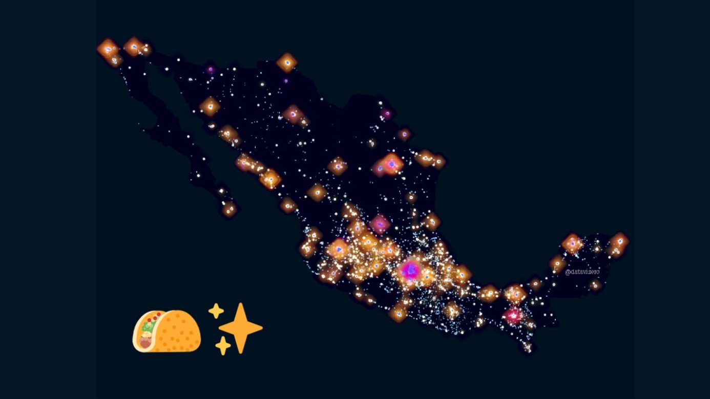 Foto: Mapa de las taquerías en México. Twitter/@datavizero