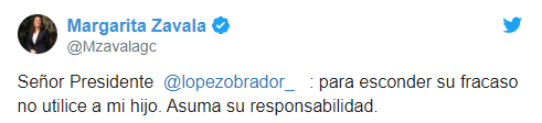 IMAGEN Margarita Zavala responde a AMLO por informe de bots (Twitter)