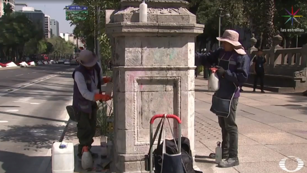 FOTO Restauran monumentos históricos sobre Paseo de la Reforma tras limpieza con fallas (Noticieros Televisa)