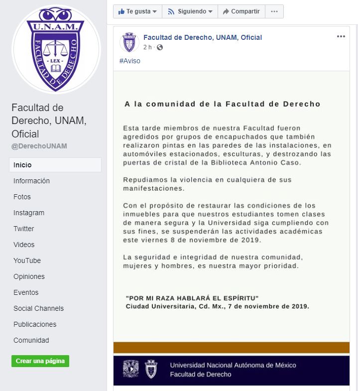 FOTO Suspenden clases en Facultad de Derecho de la UNAM