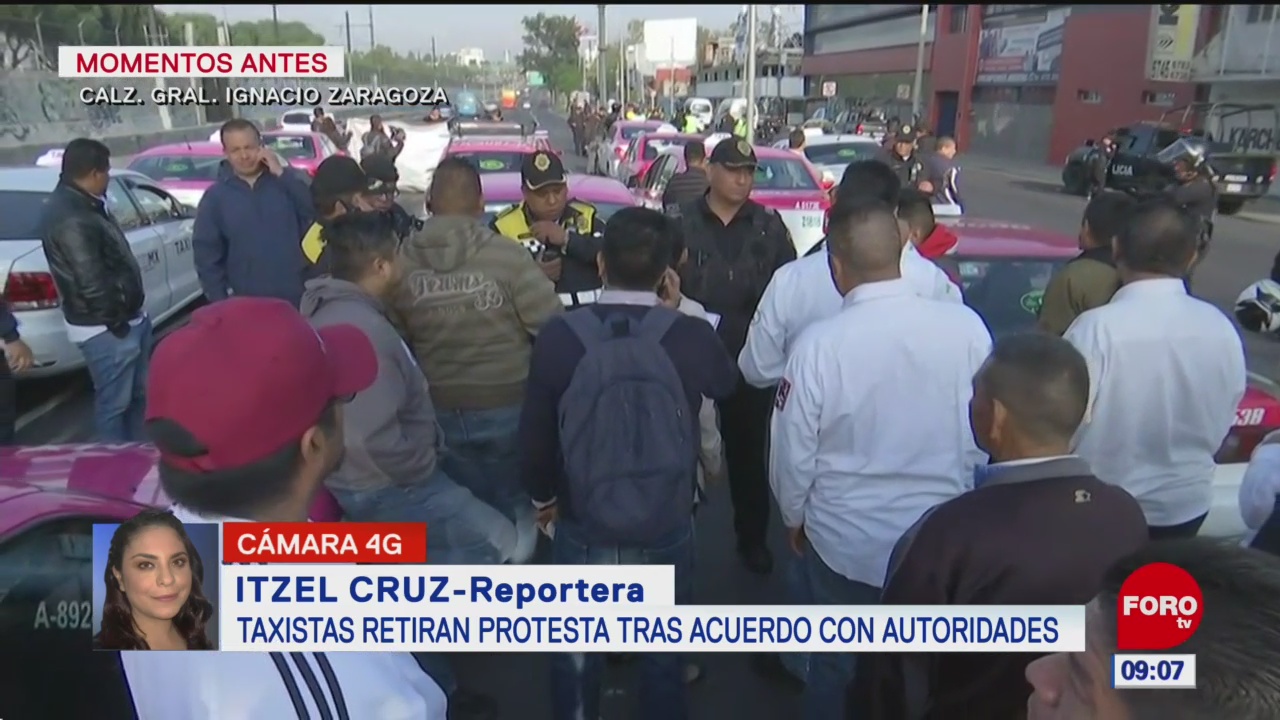Taxistas retiran protesta en calzada Ignacio Zaragoza, CDMX