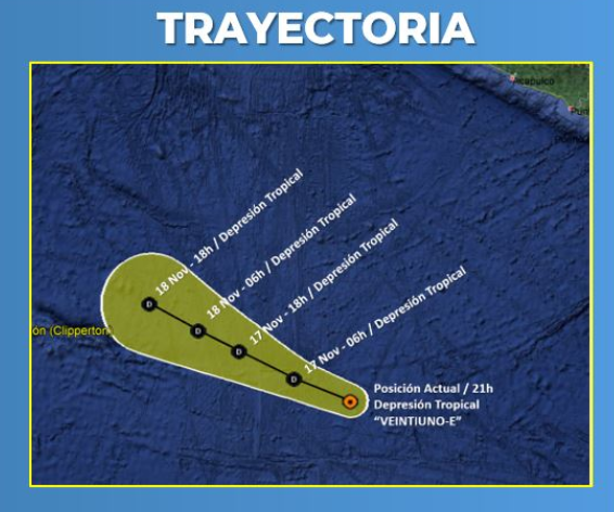 IMAGEN Depresión tropical “Veintiuno-E” afectaría costas de Guerrero (Conagua)