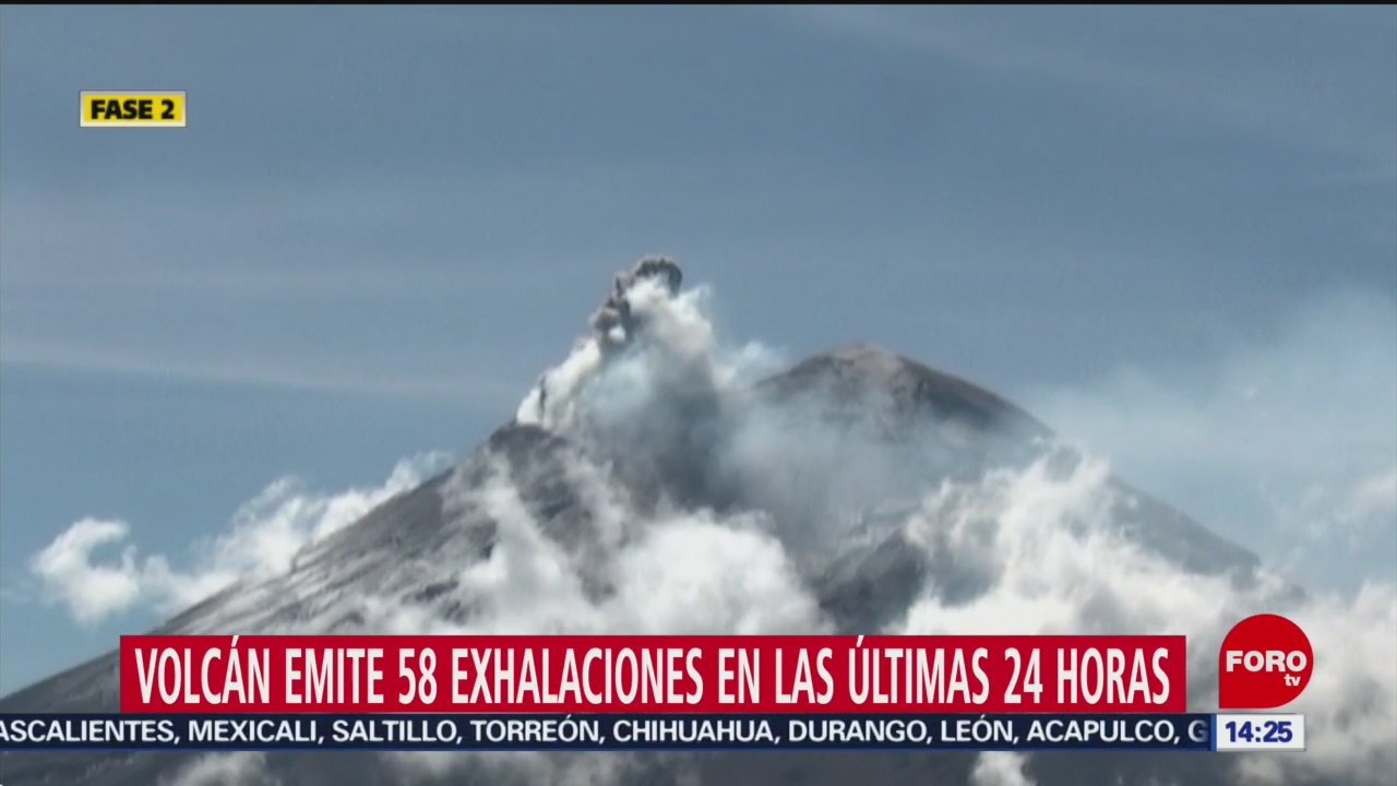 Volcán Popocatépetl emite 58 exhalaciones en las últimas 24 horas