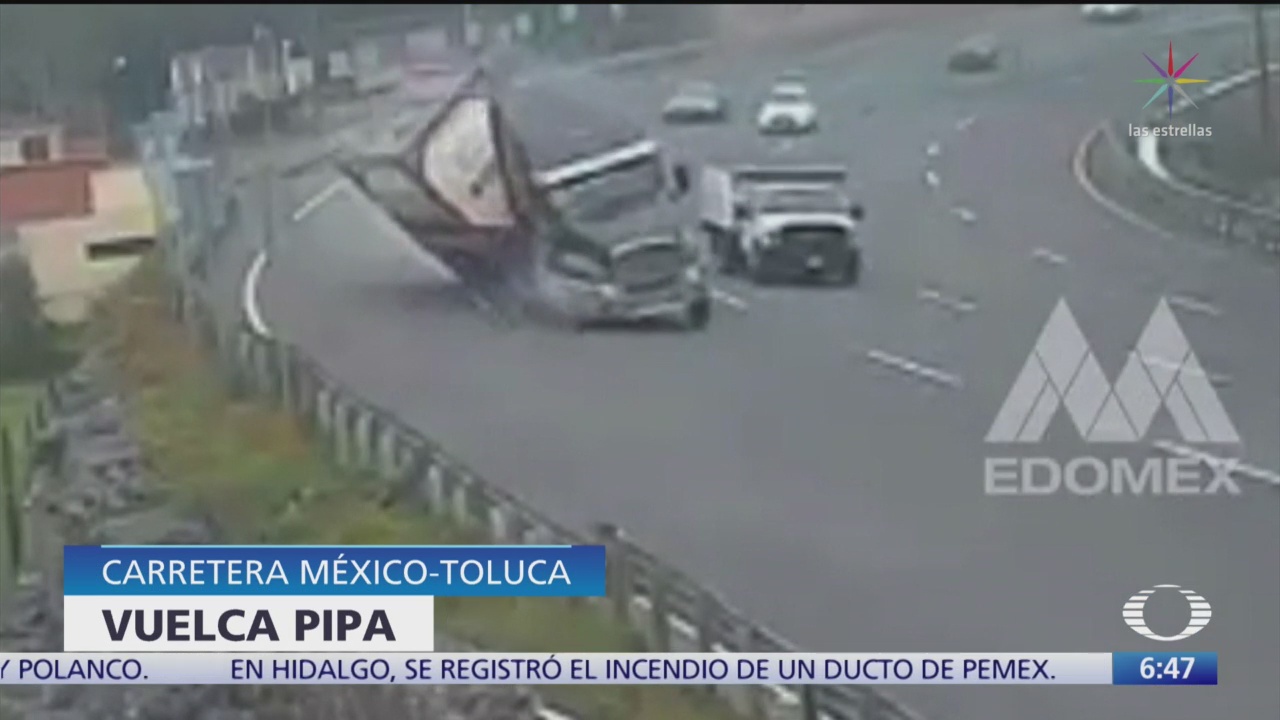 Vuelca pipa en la carretera México-Toluca