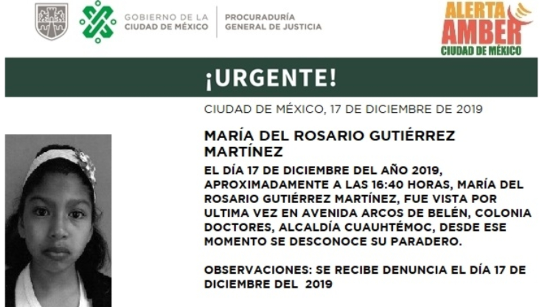 FOTO: Activan Alerta Amber para localizar a María del Rosario Gutiérrez Martínez, el 18 de diciembre de 2019