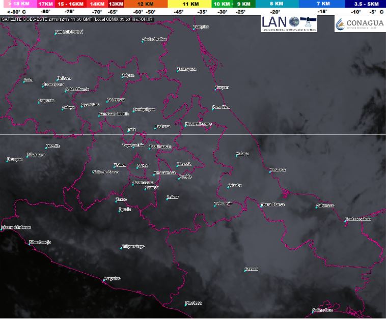 Foto: La imagen de satélite muestra nublados dispersos en en el centro del país, 19 diciembre 2019
