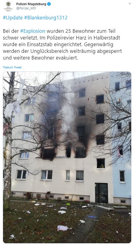 Explosión edificio residencial de Alemania deja 25 heridos