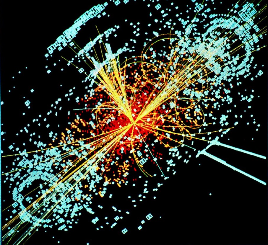 Foto: Simulación a partir de los datos de la desintegración dos protones de muy alta energía generando un Bosón de Higgs. CERN