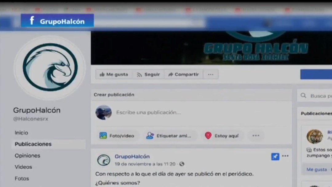 IMAGEN: Página de Facebook de Grupo Halcones en la que los ciudadanos denuncian anomlías en el pueblo de Santa Rosa Xochiac (Noticieros Televisa))