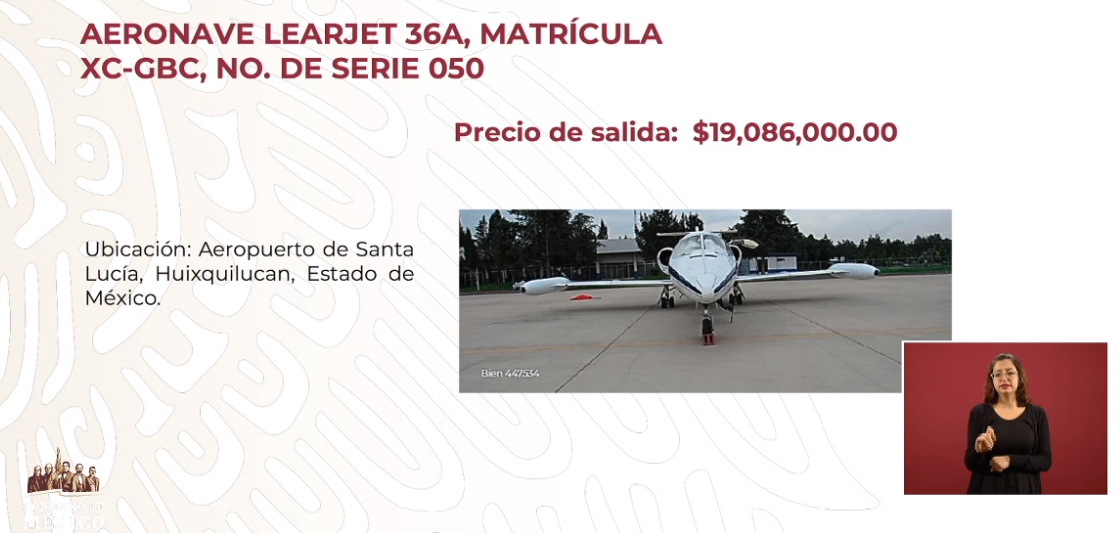 FOTO Learjet 36A va a subasta en Los Pinos (YouTube)