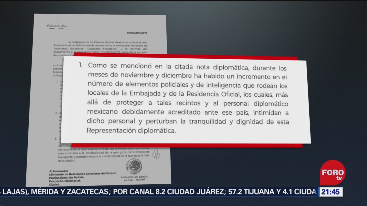 Foto: México Envía Carta Diplomática Bolivia Hostigamiento 25 Diciembre 2019