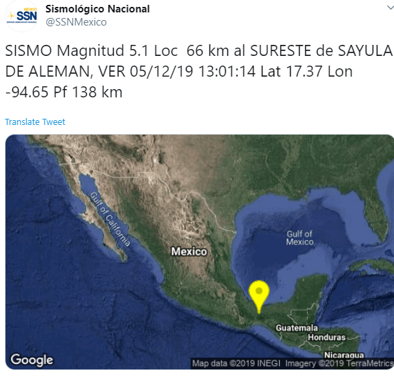IMAGEN Se registra sismo en Veracruz (Twitter)