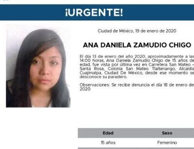 Activan Alerta Amber para localizar a Ana Daniela Zamudio Chigo