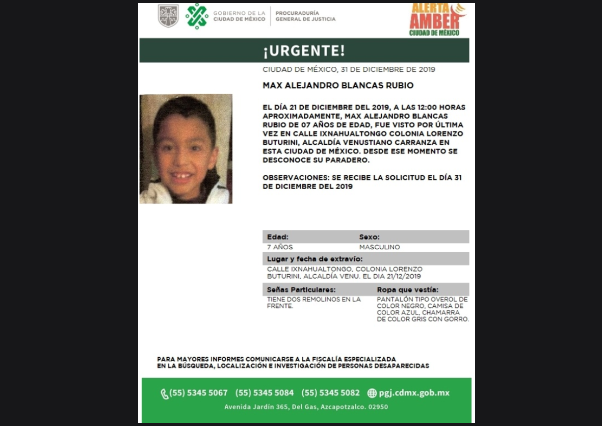 Foto: Activan Alerta Amber para localizar a Max Alejandro Blancas Rubio
