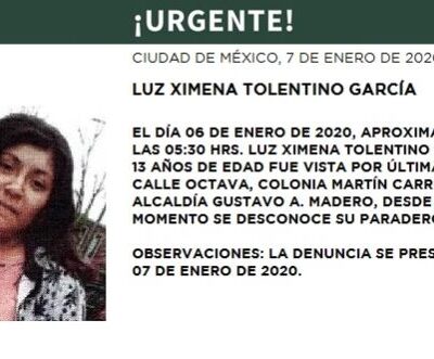Activan Alerta Amber para localizar a Luz Ximena Tolentino García