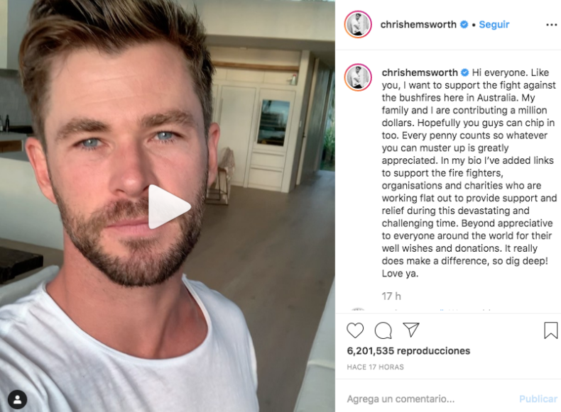 Chris Hemsworth dona un millón de dólares para Australia