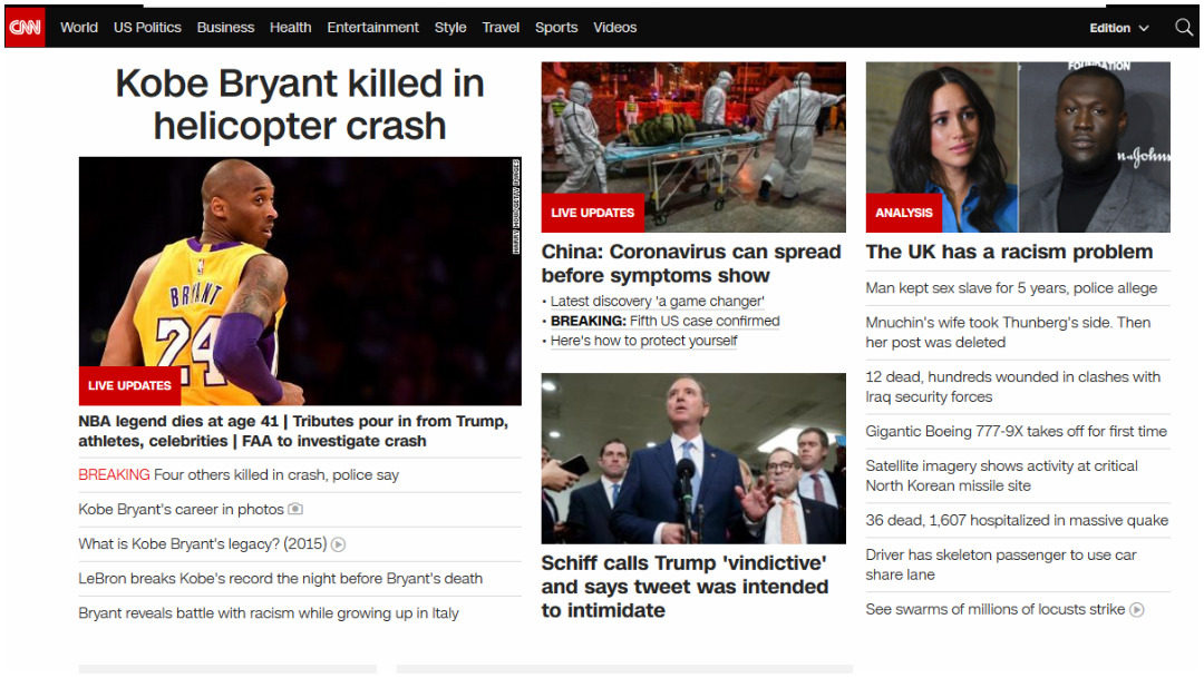 CNN informó la muerte de Kobe Bryant 