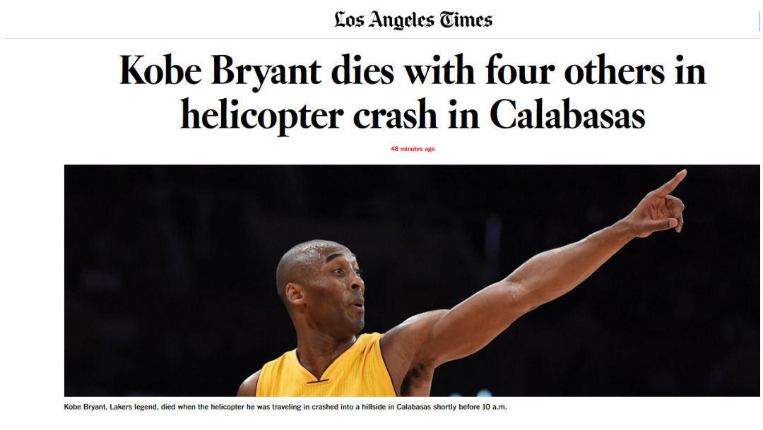 Los Angeles Times informó sobre la muerte de Kobe Bryant