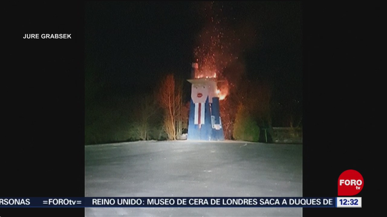 queman estatua de madera de donald trump en eslovenia