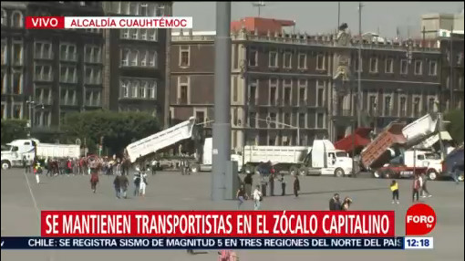 transportistas se concentran en el zocalo de la ciudad de mexico