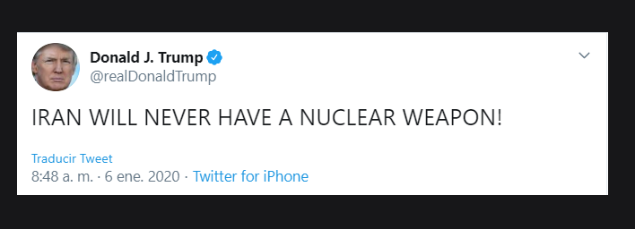 Foto: Trump afirma que Irán ‘nunca tendrá el arma nuclear’