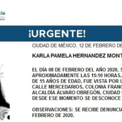 Activan Alerta Amber para Karla Pamela Hernández Montero, de 15 años