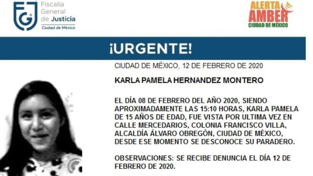 Foto: Activan Alerta Amber para Karla Pamela Hernández Montero, de 15 años