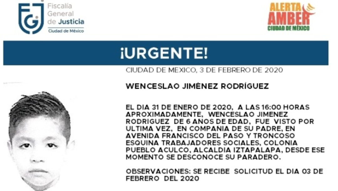 FOTO: Activan Alerta Amber para localizar a Wenceslao Jiménez Rodríguez, el 04 de febrero de 2020