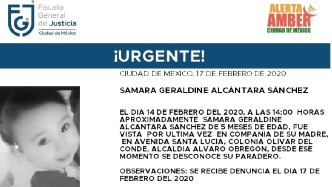 FOTO: Activan Alerta Amber para localizar a Samara Geraldine Alcántara Sánchez, el 18 de febrero de 2020