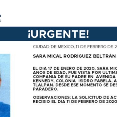 Activan Alerta Amber para Sara Mical Rodríguez Beltrán, de cuatro años
