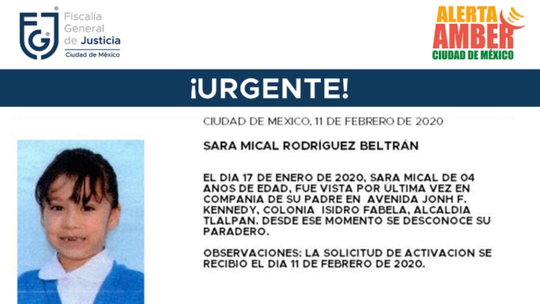 Foto: Activan Alerta Amber para Sara Mical Rodríguez Beltrán, de cuatro años