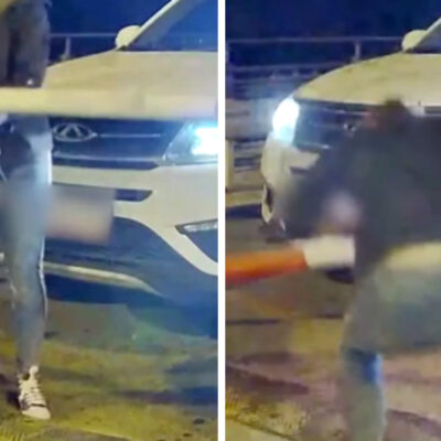 Mujer rompe pluma de estacionamiento para irse sin pagar