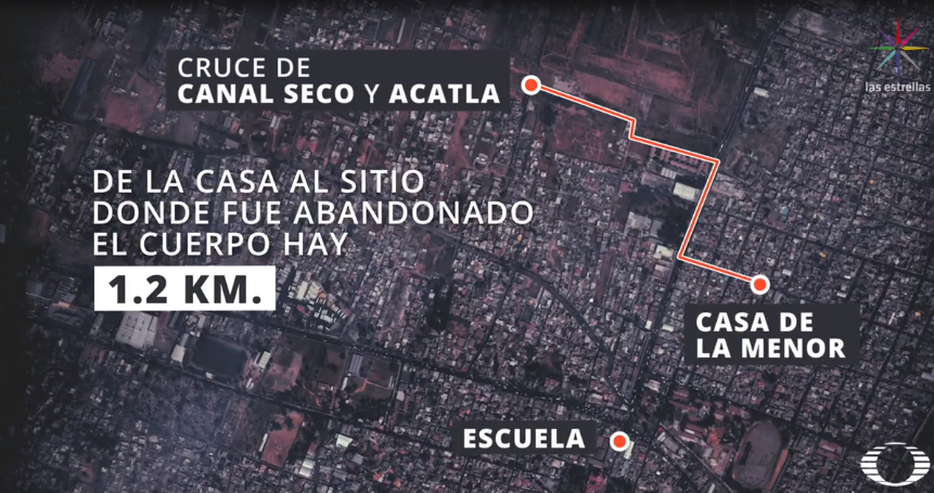 FOTO Mapa de la distancia entre la casa de Fátima y zona donde fue hallado su cuerpo (Noticieros Televisa)