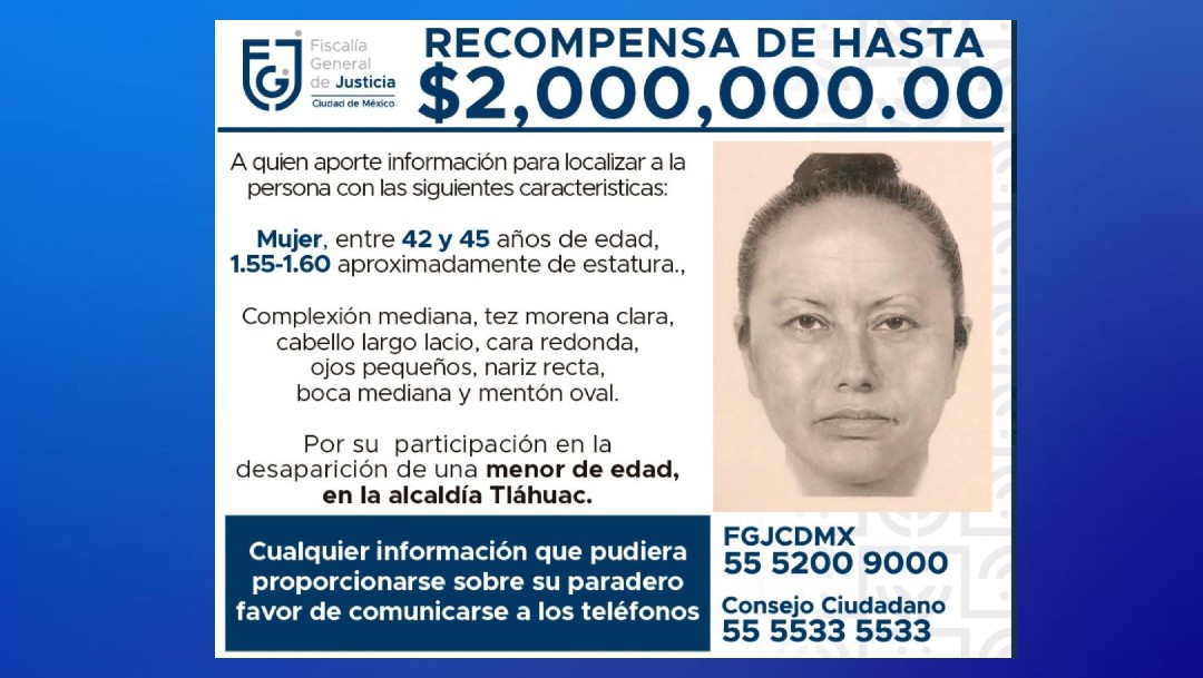 La Fiscalía de la CDMX difunde retrato hablado de mujer que se llevó a Fátima. (Foto: Twitter @FiscaliaCDMX)
