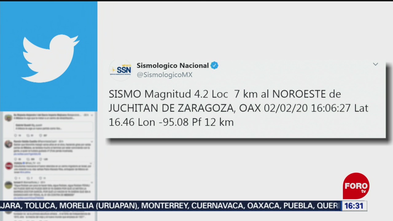 FOTO: 2 Febrero 2020, se registra sismo de magnitud 4 2 en oaxaca