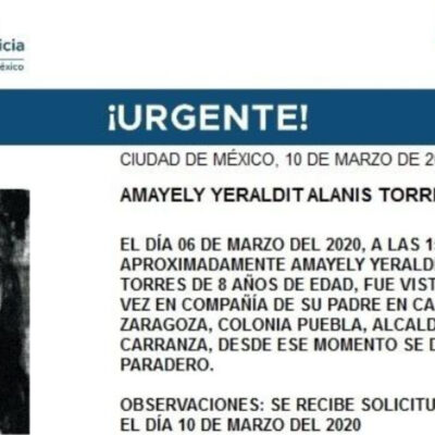 Activan Alerta Amber para localizar a Amayely Yeraldit Alanis Torres