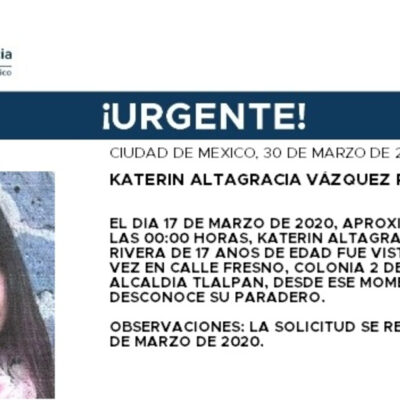 Activan Alerta Amber para localizar a Katerin Altagracia Vázquez Rivera