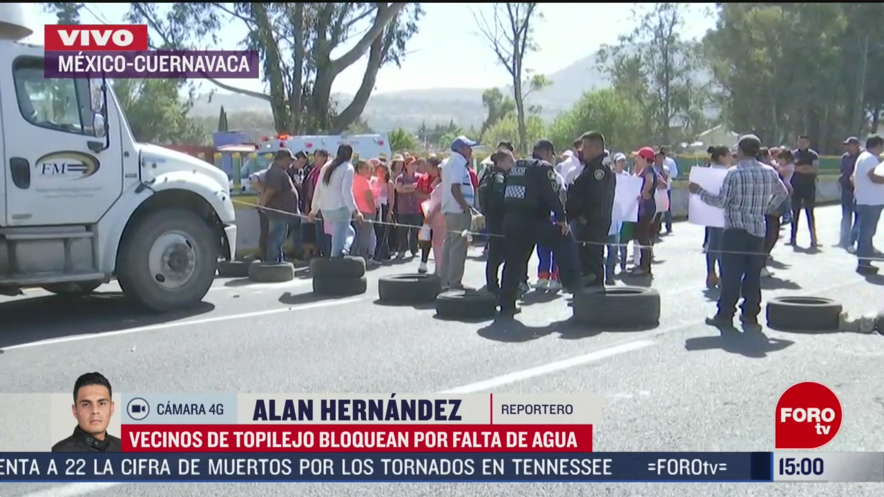FOTO: bloquean autopista mexico cuernavaca por falta de agua