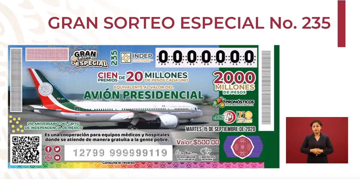 IMAGEN Presentan cachito del Sorteo Especial del avión presidencial (YouTube/Gobierno México)