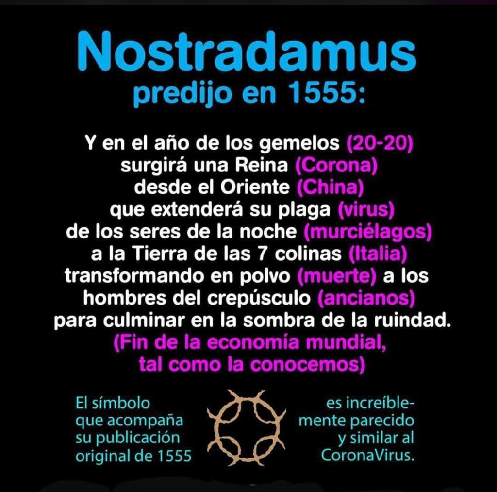 Imagen Fake News: Profecía de Nostradamus predijo llegada del coronavirus 17 marzo 2020